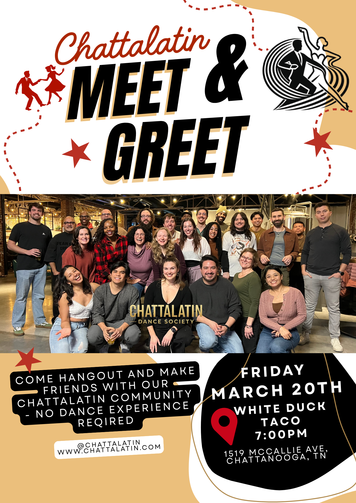 Salsa and bachata dancers casual meetup in Chattanooga hosted by ChattaLatin dance community